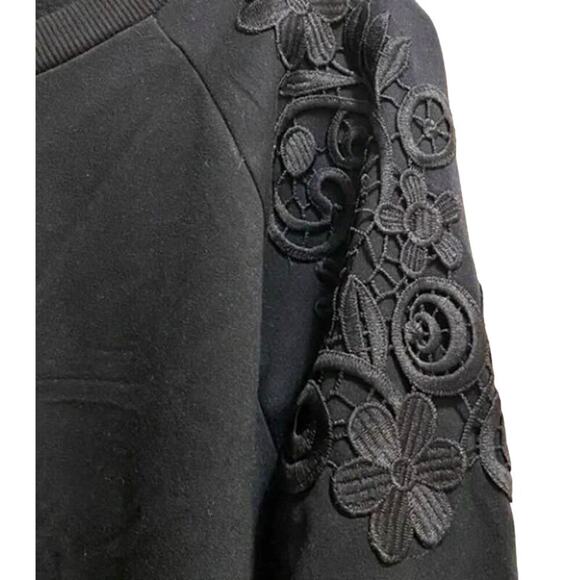 GLORIA VANDERBUILT Black Lace Detail on L/S Sweatshirt Sz XL - Picture 3 of 6